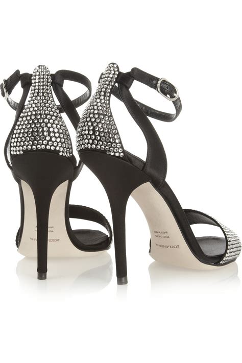 Lyst Dolce And Gabbana Crystal Embellished Satin Sandals In Black