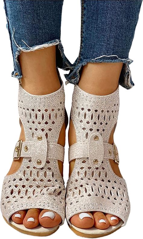 Sandals For Women Casual Summer Women S Rhinestones Cutout Zip Up