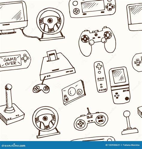 Hand Drawn Doodle Video Games Seamless Pattern Stock Vector