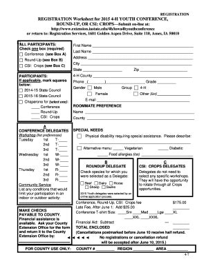 Fillable Online Extension Iastate REGISTRATION Worksheet For 2015 4 H