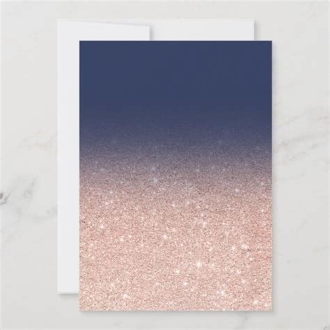 Chic Faux Rose Gold Glitter Navy Blue Wedding Invitation Zazzle