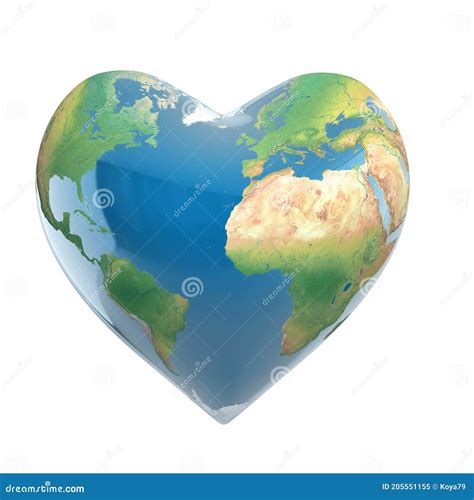 Love Planet 3d Concept Heart Shaped Earth Isolated On White Stock