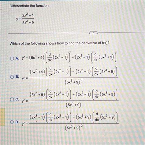 Solved Differentiate The Function Y 5x3 92x2−1 Which Of The