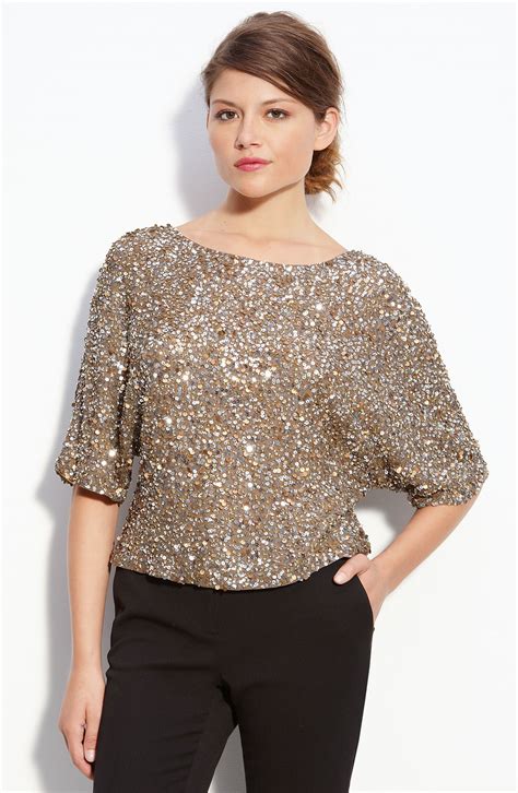 Vince Camuto Wedge Sequin Top In Gold Lyst