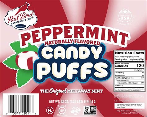 Red Bird Soft Peppermint Candy Puffs 52 Oz Tub Gluten Free Kosher