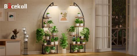 Bacekoll Tall Plant Stand Indoor With Grow Light Tiered Metal For