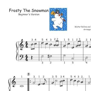 Frosty the Snowman Piano Sheet Music Score Easy Kids With Note Names ...