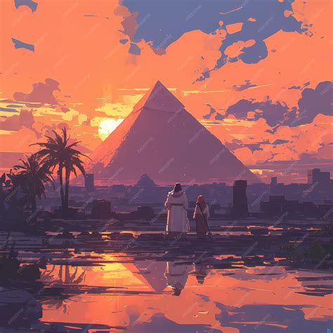 Archaeologists Exploring Egyptian Sunset | Premium AI-generated image
