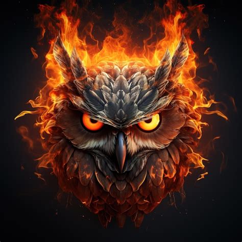 Premium AI Image | Image of angry an owl face and flames on dark ...