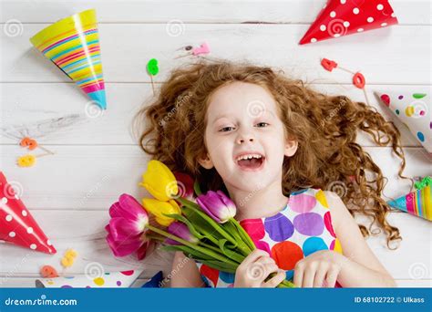 Happy Laughing Girl In Birthday Party Stock Photo Image Of Card