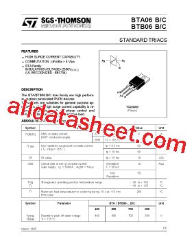 BTA06 600B 데이터시트 PDF STMicroelectronics