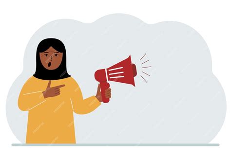 Premium Vector A Woman Holds A Loudspeaker Or Megaphone In His Hand