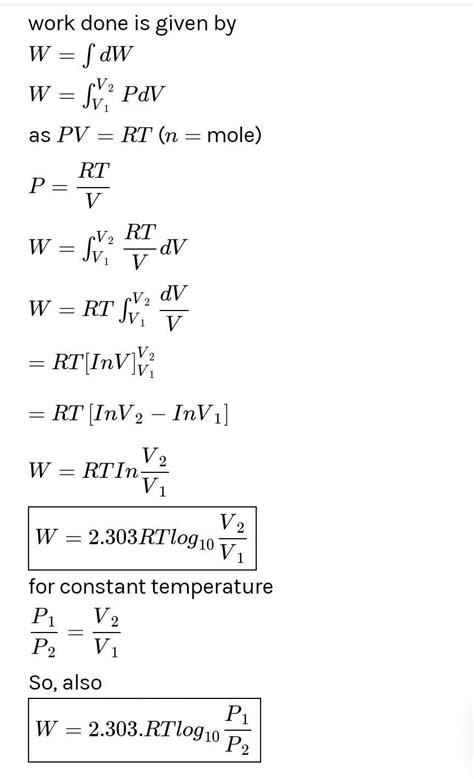 Derive An Expression For Work Done In The Isothermal Expansion Of A Gas