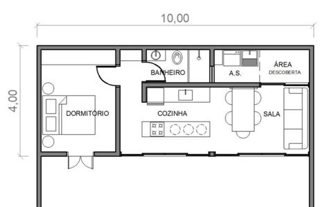 PROJETO DE EDÍCULA DE 4x10m PARA MORADIA OU LAZER Casa de fundo