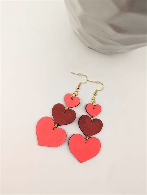 Adorable Pink Heart Earrings Laser Cut Wooden Valentine S Earrings