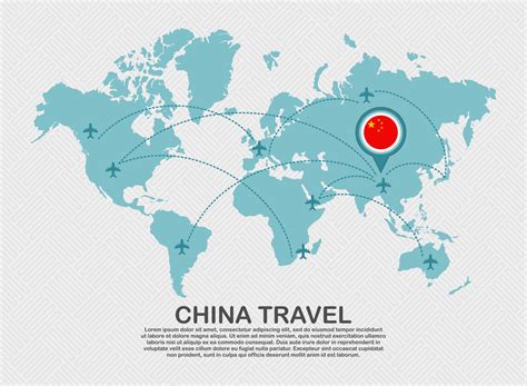 Travel To China Poster With World Map And Flying Plane Route Business