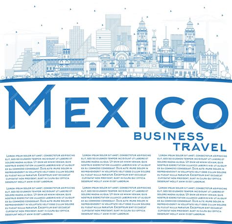 Esquema Del Horizonte De La Ciudad De México Con Edificios Azules Y Espacio De Copia Vector