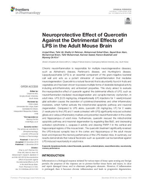 Pdf Neuroprotective Effect Of Quercetin Against The Detrimental