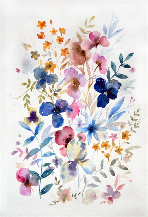 8 X 12 Abstrakten Blumen Aquarell Wilde Blumen Abbildung Etsy