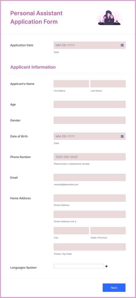 Personal Assistant Application Form Template Jotform