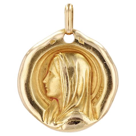 French Antique Karat Rose Yellow Gold Haloed Virgin Mary Medal For