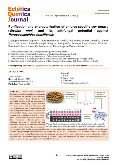 Pdf Purification And Characterization Of Embryo Specific Soy Urease