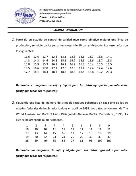 Evaluaci N Estadistica I Instituto Universitario De Tecnolog A