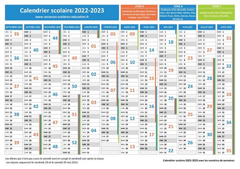 Numéro de semaine 2022-2023 : liste - dates - calendrier