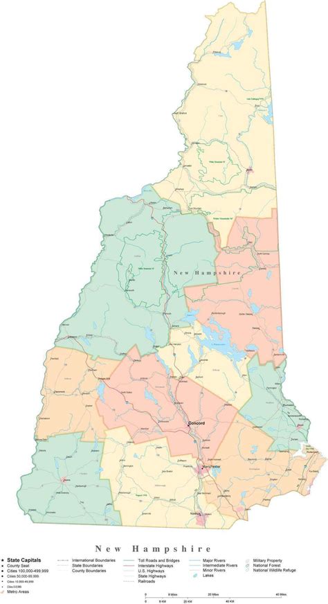 State Map Of New Hampshire In Adobe Illustrator Vector Format Detailed Editable Map From Map