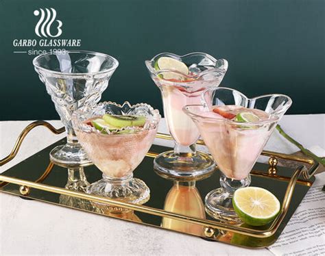 Luxury Tulip Shape Ice Cream Glass Cup for Sundae and Dessert factory ...