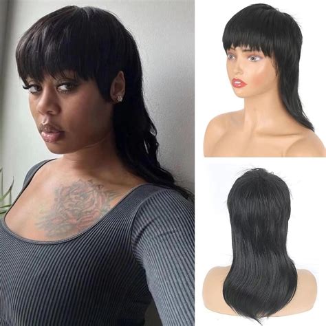 Amazon Liyouda Black Mullet Wig Wolf Cut Wig With Bangs 80s 90s