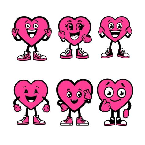 Premium Vector Cute Love Symbols With Faces Different Poses Hands And