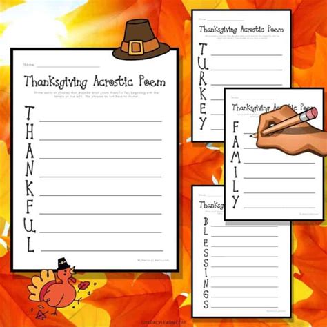 Thanksgiving Acrostic Poems 4 Free Printables Literacy Learn