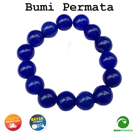 Gelang Batu Akik Giok Biru Blue Jade Mm Bumi Permata