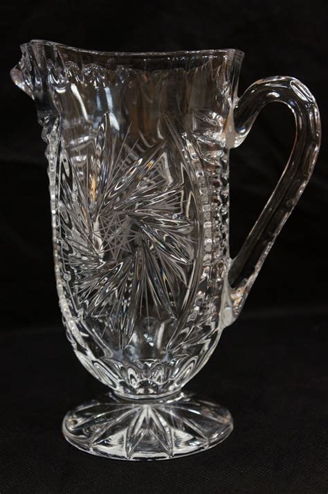 Vintage Cut Lead Crystal Footed Water Pitcher Pinwheel Design