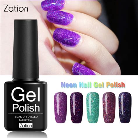 Zation 1pcs Holographic Uv Gel Nail Polish Soak Off Rainbow Gel Lacquer