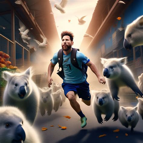 Messi fleeing of chickens and koala by Francisco Luján Playground