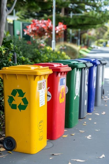 Contenedores de reciclaje coloridos para la clasificación de diferentes