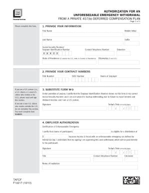 Authorization For An Unforeseeable Emergency TIAA CREF Tiaa Cref Form