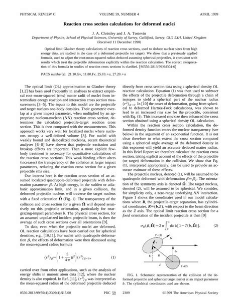 Pdf Reaction Cross Section Calculations For Deformed Nuclei Dokumen