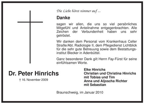 Traueranzeigen Von Peter Hinrichs AZ Trauer De