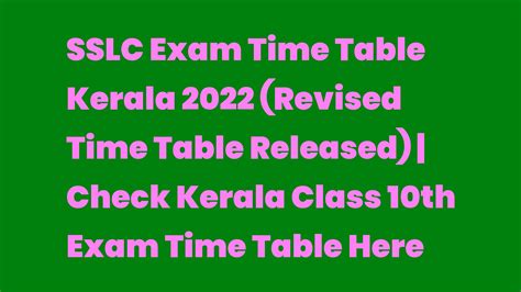 Sslc Exam Time Table Kerala 2022 Revised Time Table Released Check