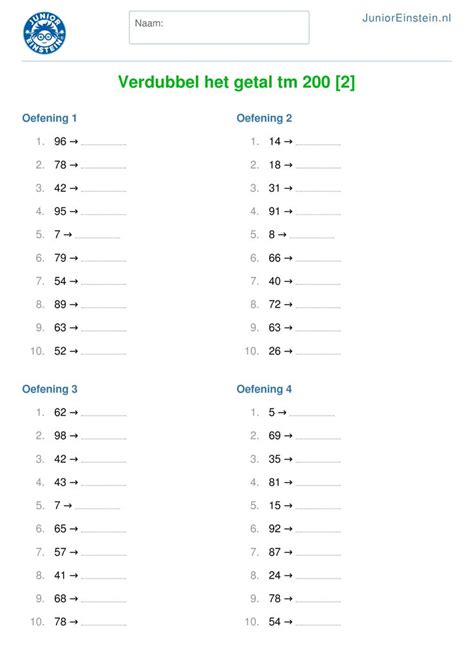 Werkblad Verdubbel Het Getal Tm 200 3 Werkbladen Wiskunde