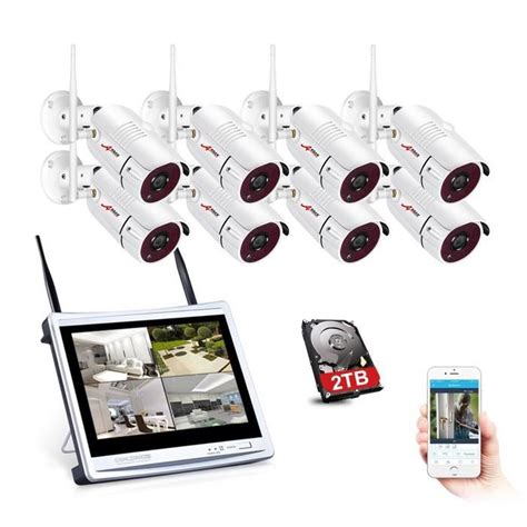 Kit Cam Ra De Surveillance Sans Fil Ext Rieur Ch Nvr Moniteur D Cran