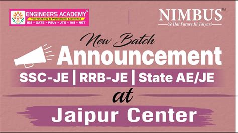 📢 New Batch Announcement For Ssc Je Rrb Je And State Ae Je Exam At Jaipur Center