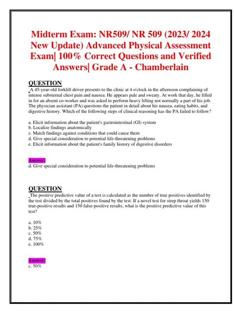 Midterm Exam NR509 NR 509 2023 2024 New Update Advanced Physical