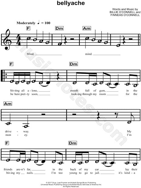 Billie Eilish Bellyache Sheet Music For Beginners In A Minor Download And Print Sku Mn0198360