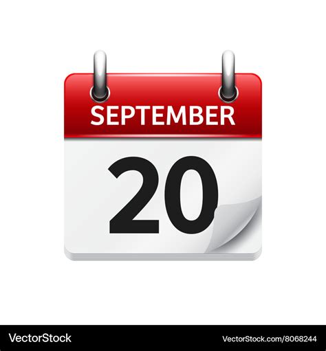 September 20 flat daily calendar icon Royalty Free Vector