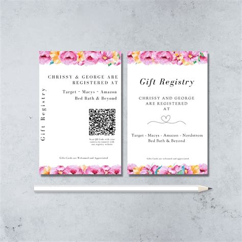 Wedding Gift Registry Card, Gift Registry Card, Registry Card Inserts ...