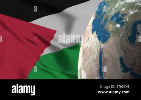 Palestine Flag And Palestine Map On Earth Globe 4K Stock Video Footage